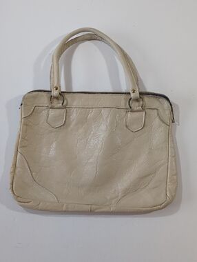 Vintage Classic Cream Ivory Leather Tote Handbag Purse Medium Size